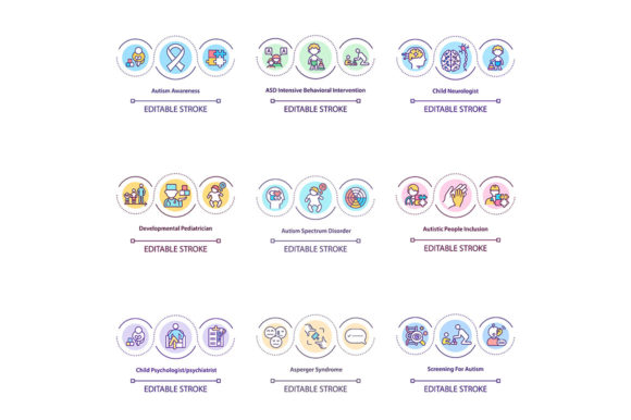 Autism Spectrum Disorder Concept Icons for Design